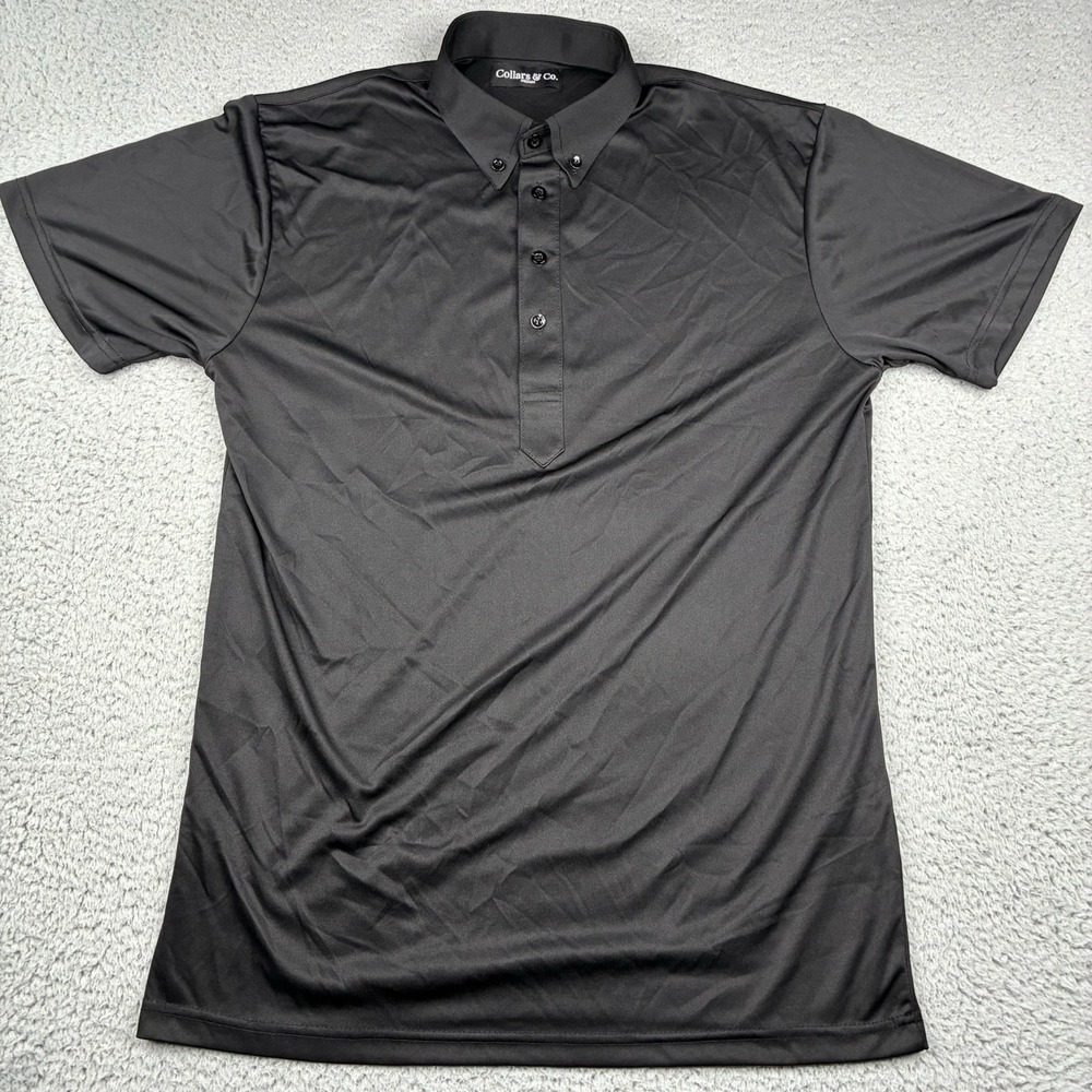 Collars & Co Polo Shirt Men's Medium Black Dress Collar Lightweight Polyester